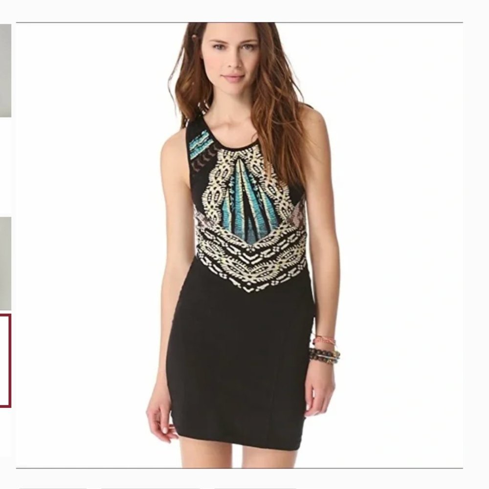 Free People Out Of Africa Black Snakeskin Bodycon Mini Dress, XS
